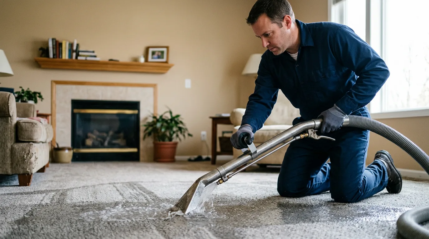 Water damage restoration technician working near Andalusia, IL